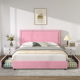 VECELO Queen Size Upholstered Platform Bed Frame with 4 Storage Drawers, Adjustable Velvet Rivets Headboard, Wooden Slats Support, No Box Spring Needed, Easy Assembly VECELO