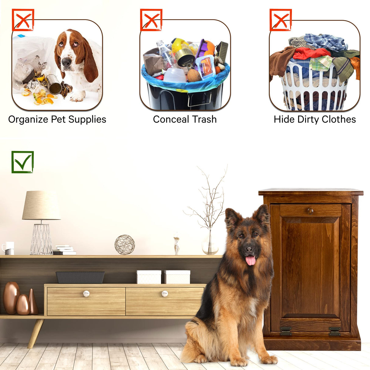 Peaceful Classics Tilt Out Trash Cabinet Without Drawer - Wooden Pull Out Cabinet, Decorative Trash Bin Cabinet for Kitchen, Bedroom, & Home Patio, Tilt Out Laundry Hamper Cabinet - Cherry Peaceful Classics