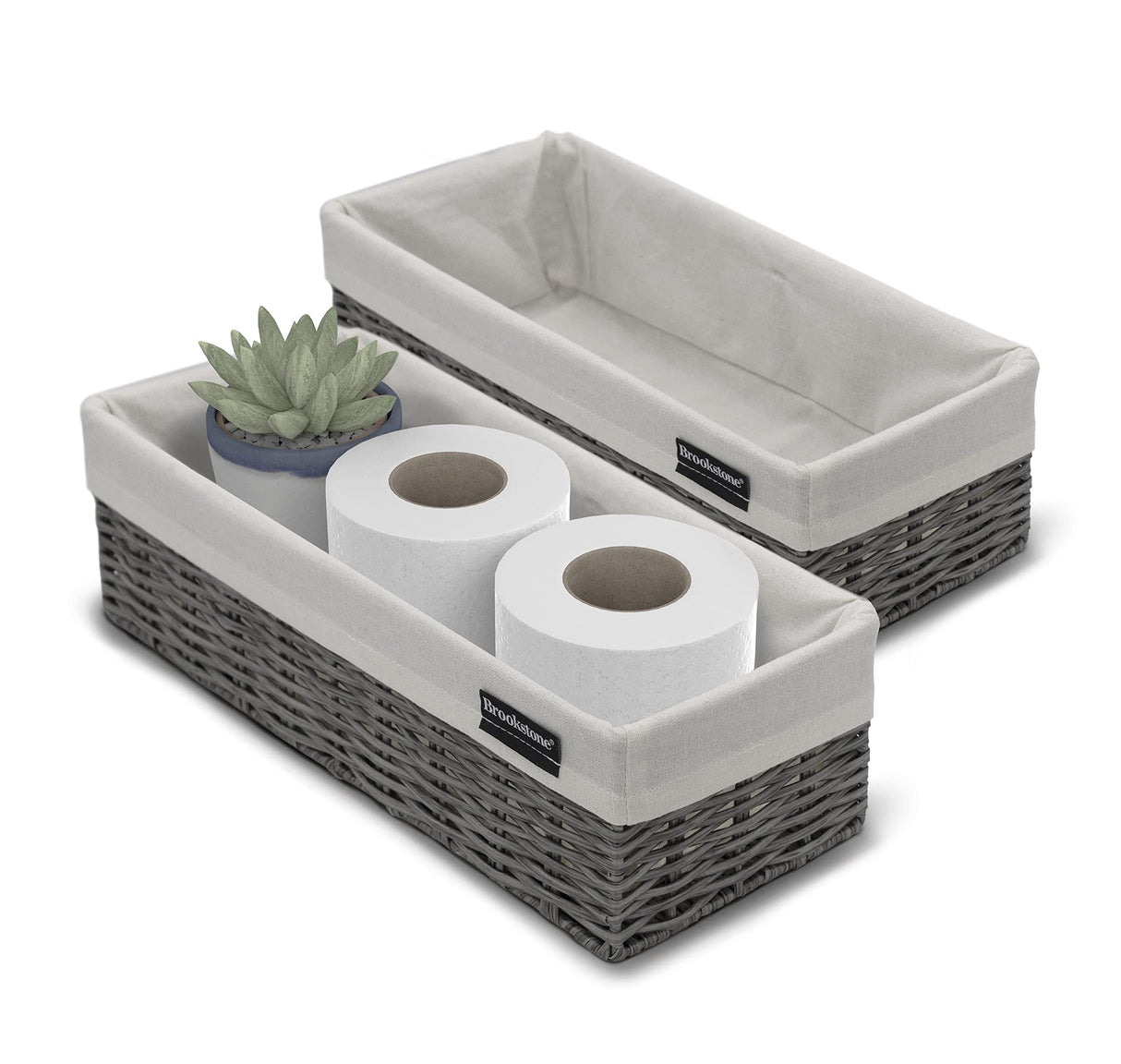 BROOKSTONE [2 PACK SET] Wicker Storage Basket, Boho Organization and Storage Container, Decorative Shelf Bin, Over the Toilet Paper Reserve, Suitable for Any Home Décor Style Brookstone