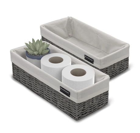 BROOKSTONE [2 PACK SET] Wicker Storage Basket, Boho Organization and Storage Container, Decorative Shelf Bin, Over the Toilet Paper Reserve, Suitable for Any Home Décor Style Brookstone