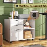 DEVAISE 3-Drawer Wood File Cabinet, Mobile Lateral Filing Cabinet, Printer Stand with Open Storage Shelves for Home Office, White DEVAISE