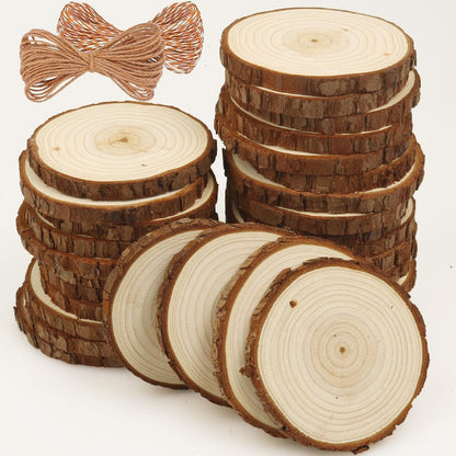 Natural Wood Slices 30 Pcs 2.75-3.1 Inches Craft Unfinished Wood Kit Predrilled Wooden Rounds with Bark, Wood Circles with Hole, Wood Slices for Crafts Ideal for DIY Projects, Christmas Ornaments