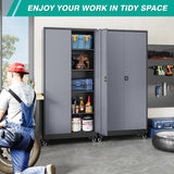 SISESOL Metal Storage Cabinet with Wheels,75 inch Rolling Garage Storage Cabinet with Lock,Gray Metal Cabinets with Wheels and Shelves,Tall Tool Cabinets on Wheel for Garage,Home,Office,Shop SISESOL