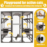 Gowoodhut Outdoor Catio Cat Enclosures - Wooden Cat House Weatherproof with Multi Platforms & Lounge Boxes, Indoor Interoperability - 71 Inch Gowoodhut