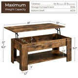 Yaheetech Vintage Coffee Table, Lift Top Coffee Table with Large Hidden Storage Shelf, Lift Tabletop Dining Table for Living Room, Home Small Space, 38.6in, Rustic Brown Yaheetech