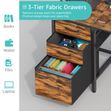 Lufeiya Computer Desk with Fabric File Drawers Cabinet, 55 Inch Home Office Desks with Filing Cabinet for Small Space, Study Writing Table PC Desks with Storage for Bedroom, Rustic Brown Lufeiya