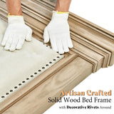 AMERLIFE 68.1" H King Size Bed Frame with Upholstered Headboard, Solid Wood Farmhouse Platform Bed, Architectural Design, No Box Spring Needed, Light Oak AMERLIFE