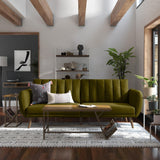Novogratz Brittany Sofa Futon, Premium Linen Upholstery and Wooden Legs, Green Linen Novogratz