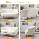 DWOYFO 59” Small Modern Chenille Loveseat Sofa, 2-Seater Sofa with Gold Metal Legs, Small Couch with Flower Shaped Back for Living Room Bedroom Office (Beige & Chenille) DWOYFO