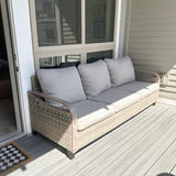 EAGLE PEAK Wicker Outdoor Patio Sofa Modern Rattan Patio Furniture Loveseat for Backyard Deck Porch Balcony, 3 Seat Couch, Brown/Gray EAGLE PEAK