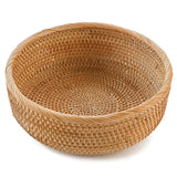 HITOMEN Handmade Rattan Bread Baskets Round Wicker Fruit Serving Storage Bowls, Natural Woven Decorative Kitchen Counter Organizing (Honey Brown) M-9.1" HITOMEN