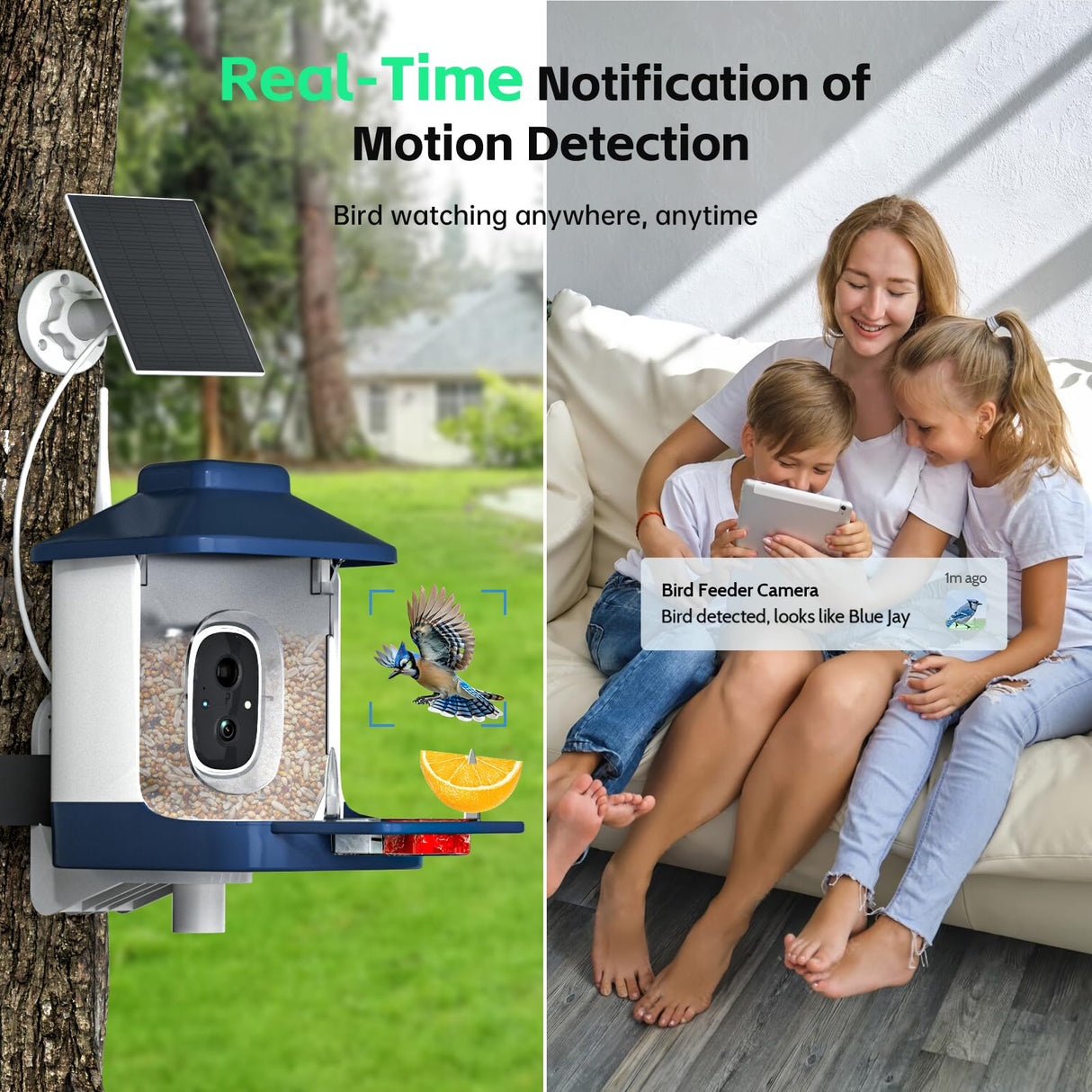 Smart Bird Feeder with Camera, 1 Year AI Camera Bird Feeders for Outdoors, Solar Powered, 2.4Ghz WiFi, 1080p Live Video Bird Feeder Camera, Nstant Arrival Alerts - Best Gifts for Bird Lovers NAVFS