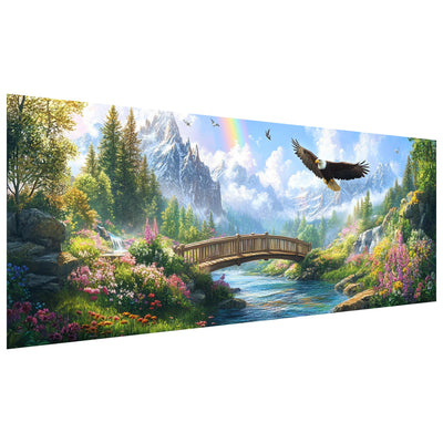 Kaliosy 5D Diamond Art Kits for Adults Eagle Animal, Large DIY Bridge Landscape Diamond Painting Full Round Drill Crystal Art - Craft Cross Stitch Embroidery for Home Wall Decor 11.81x31.5 inch