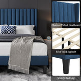 Yaheetech Full Size Bed Frame, Upholstered Platform Bed with Wing Edge Headboard, Square Tufted Fabric/Mattress Foundation/Wooden Slats Support/No Box Spring Needed/Easy Assembly/Navy Blue Yaheetech