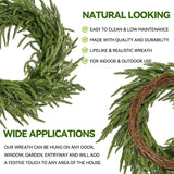 ENVEN 2 Pack 24" Norfolk Pine Wreath for Front Door, Artificial Christmas Wreath Faux Pine Green Wreath for Wall Windows Mantle Outdoor Outside Christmas Decoration ENVEN