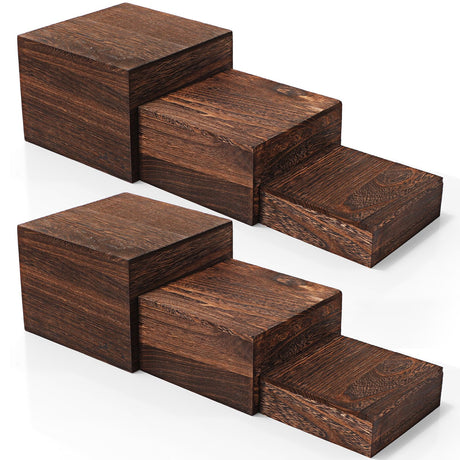 Barydat 6 Pcs Wood Display Risers Rustic Cupcake Stand Food Risers for Buffet Table Wooden Stackable Display Stand Box for Catering Dessert Collectibles Jewelry Figures Show Barydat
