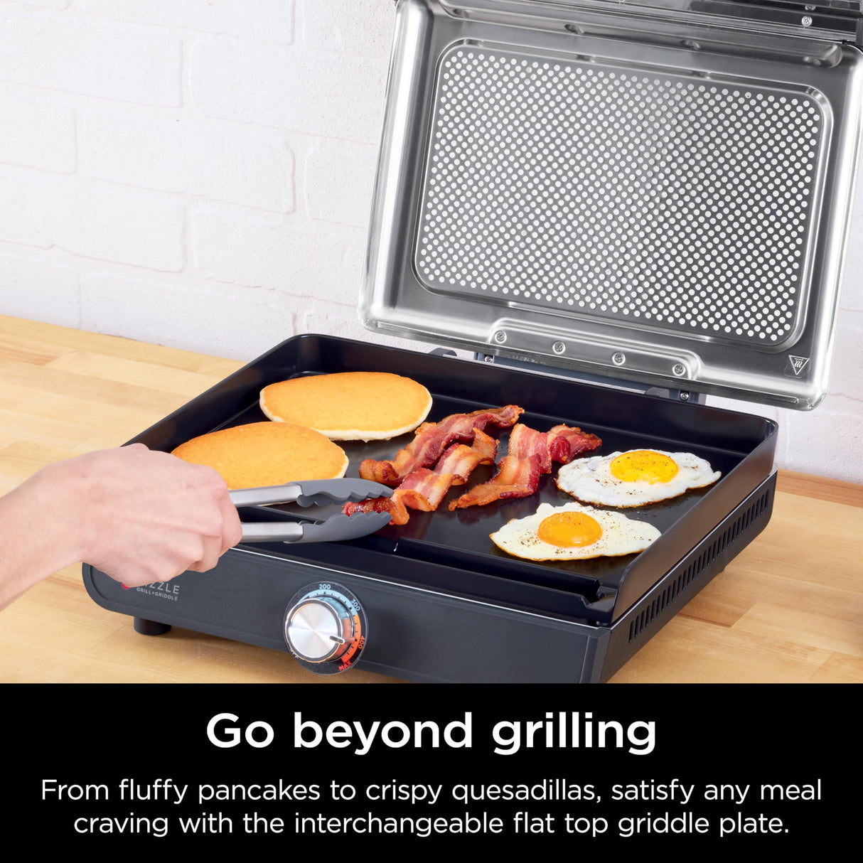 Ninja Griddle and Indoor Grill, 14’’, Electric Grill, For Steak, Burgers, Salmon, Veggies, and More, Pancake Griddle, Nonstick, Dishwasher Safe, 500F, Even Cooking, Silver, GR101 Ninja
