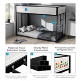 Furniture of America Dravenor Modern Metal Twin Over Twin Low Profile Bunk Bed with Reversible Ladder and White Magnetic Mesh Panel, No Box Spring Required, for Kids, Bedroom, Dorm, Black Furniture of America