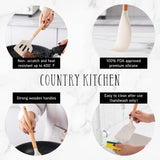 Country Kitchen Non Stick Silicone Utensil Set with Rounded Wood Handles for Cooking and Baking, 14 Piece Set, Khaki Country Kitchen