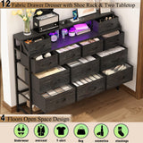 Welfuturer Dresser for Bedroom with 12 Drawers Black Dressers with Charging Station and LED Light 50 inch TV Stand Chest of Drawers with Shoe Rack and Open Shelf for Living Room Entryway Halfway Welfuturer