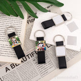 Framendino, 4 Pack Leather Sublimation Blanks Keychain with Metal Square Rectangle Heat Transfer Blank Tray Key Chain for DIY Crafts Photo Black Framendino