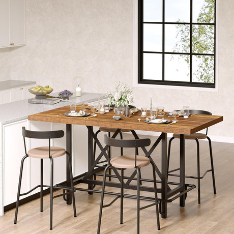Tribesigns Rectangular Counter Height Dining Table with Metal Footrest for 6 People, 35.43" Tall (Rustic Brown) Tribesigns