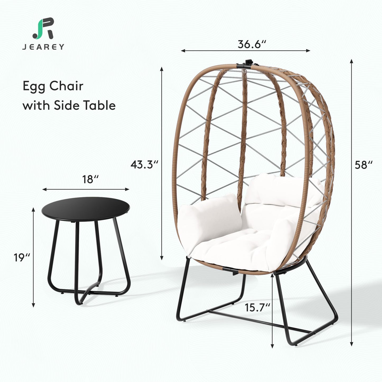 JEAREY Egg Chair with Side Table, Oversized Outdoor Indoor Lounger with 350lbs Capacity Wicker Egg Chair with Stand Cushion, Egg Basket Chair Set for Patio, Porch, Bedroom(White)… - WoodArtSupply