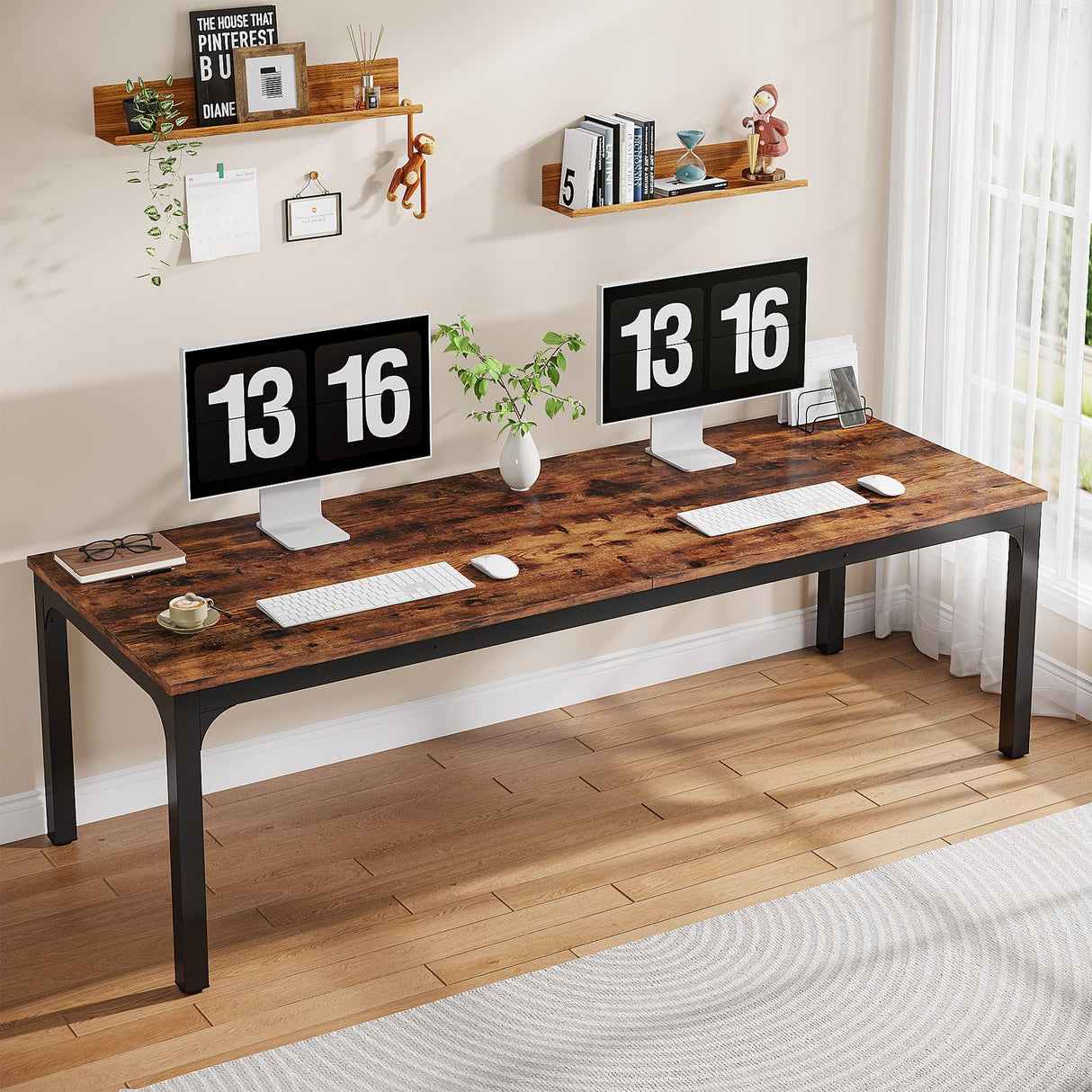 Tribesigns 2-Person Home Office Desk, 78.7" Extra Long Computer Desk, Double Workstation for Home Office, Work Desk for Two People (Rustic Brown) Tribesigns