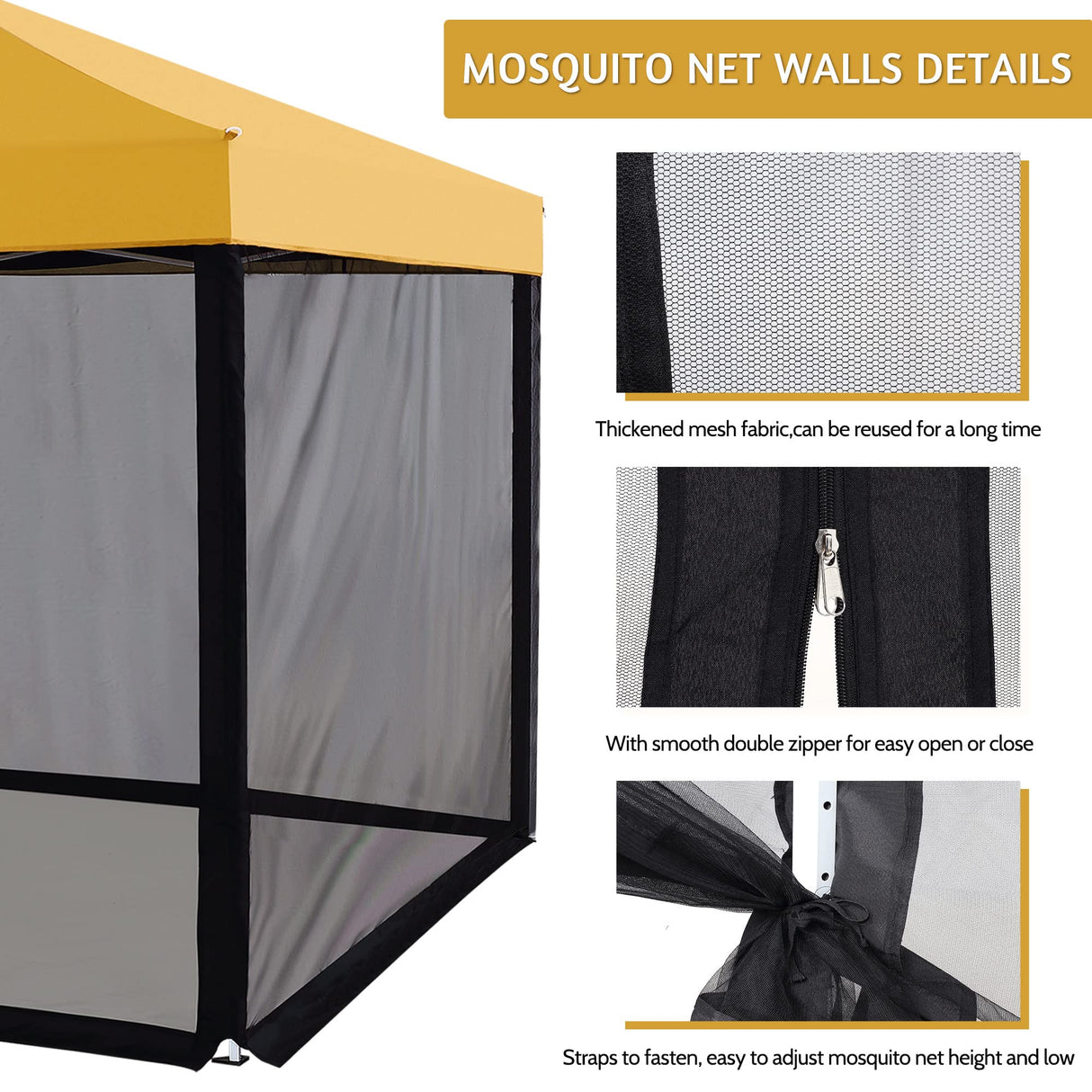 WenHaus 10'x10' Mosquito Netting for Patio with Zipper, Outdoor Replacement Mesh Sidewall Netting for Porch/Patio/Canopy/Gazebo (Mosquito Netting Only, Black) WenHaus