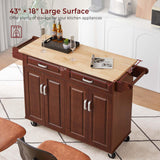 Lyromix 54" Rolling Kitchen Island on Wheels, Large Kitchen Island Cart with Storage Cabinet, Portable Wood Island Table for Kitchen with 2 Drawers and Spice Rack & Towel Rack, Rustic Brown Lyromix