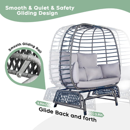 Outdoor Wicker Double Egg Chair, 500lbs Capacity for 2 Person, Patio Rocking Gliding Chairs with Steel Stand, Hand-Woven Oversize Rattan Nest Loveseat for Living Room Indoor, Porch, Backyard, - WoodArtSupply