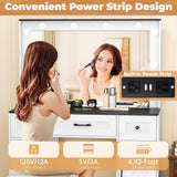 Greenvelly Farmhouse Vanity with Lights Desk and Chair,White Vanity Desk with Mirror and Lights,3 Lighting Modes,Dressing Table with Drawers,Vanity Table Set for Women,Girls Greenvelly