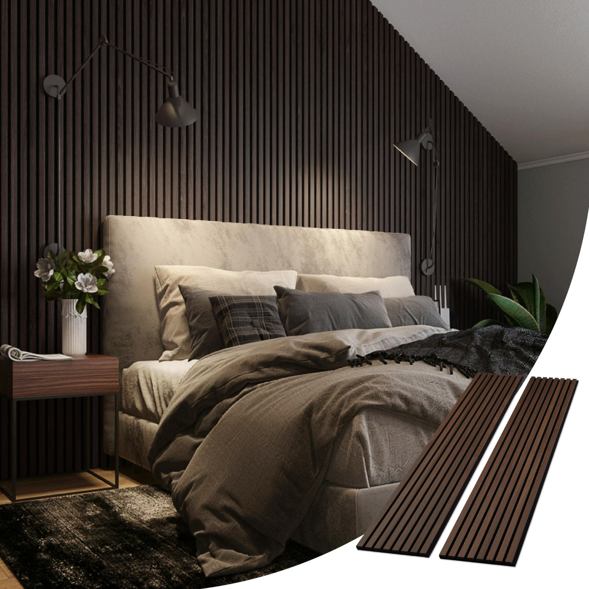 SLATPANEL Two Acoustic Wood Wall Veneer Slat Panels - Smoked Oak | 94.49” x 12.6” Each | Soundproof Paneling | Interior Sound Absorption Decor | Luxury Wood Veneer Panel | 0.78” Depth Slatpanel