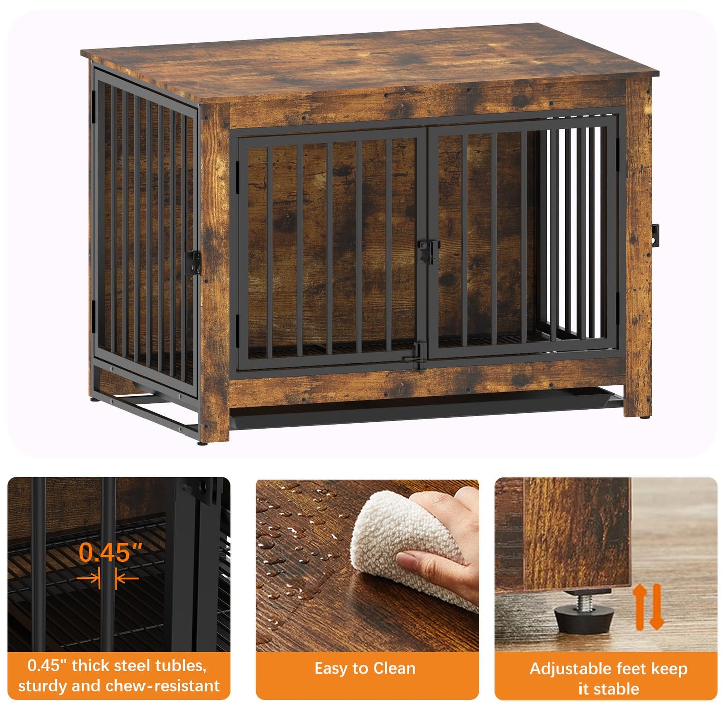 Dog Crate Furniture, Dog Crate End Table for Medium and Large Dogs,Wooden Cage Kennel Furniture Indoor, Modern Dog Crate with Multi-Purpose Removable Tray, Double-Doors Dog Furniture - WoodArtSupply