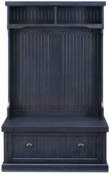 Crosley Furniture Seaside Hall Tree with Shoe Rack Bench and Coat Hooks for Hanging Storage, Distressed Navy Crosley Furniture