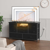 Sunvasagoo 8-Drawer Dresser TV Stand - RGB LED, Power Outlet & USB Ports, Large Storage, Charcoal Black, 47'' Wide Sunvasagoo