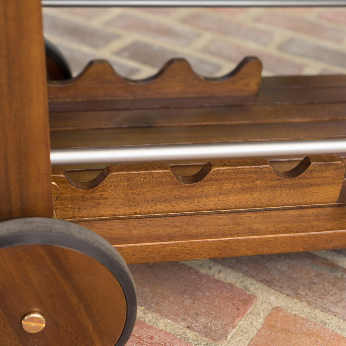 Christopher Knight Home Tillary Tiller Outdoor Acacia Wood Bar Cart Aluminum Accents, Dark Oak/Shiny Powder Coating Christopher Knight Home