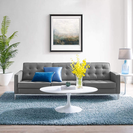 Modway Loft Tufted Button Faux Leather Upholstered Sofa in Silver Gray Modway