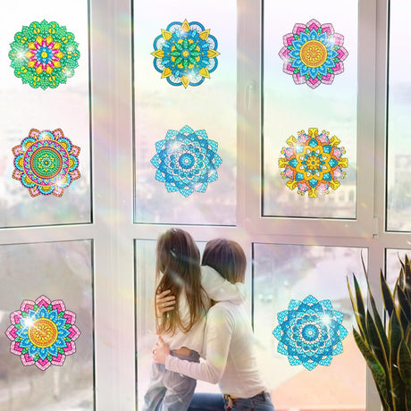ACSAUMMY Diamond Art Kits, 6pcs Mandala Diamond Art Suncatchers Stained Glass Window Stickers, DIY Gem Craft Kit Window Static Clings, Diamond Art Kits for Adults, Kids, Decoration ACSAUMMY