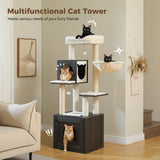 MIOMUM Tall Cat Tree with Litter Box Enclosure 57.5" Wooden Cat Tower for Large Cats with Cat Hammock House Bed (Pure Black) MIOMUM