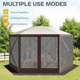 DWVO Gazebo Screen Tent, 12x12ft Instant Outdoor Portable Camping Screen House Canopy 6 Sided w/Mesh Windows & Carry Bag for Patio, Camping, Backyard, Brown DWVO