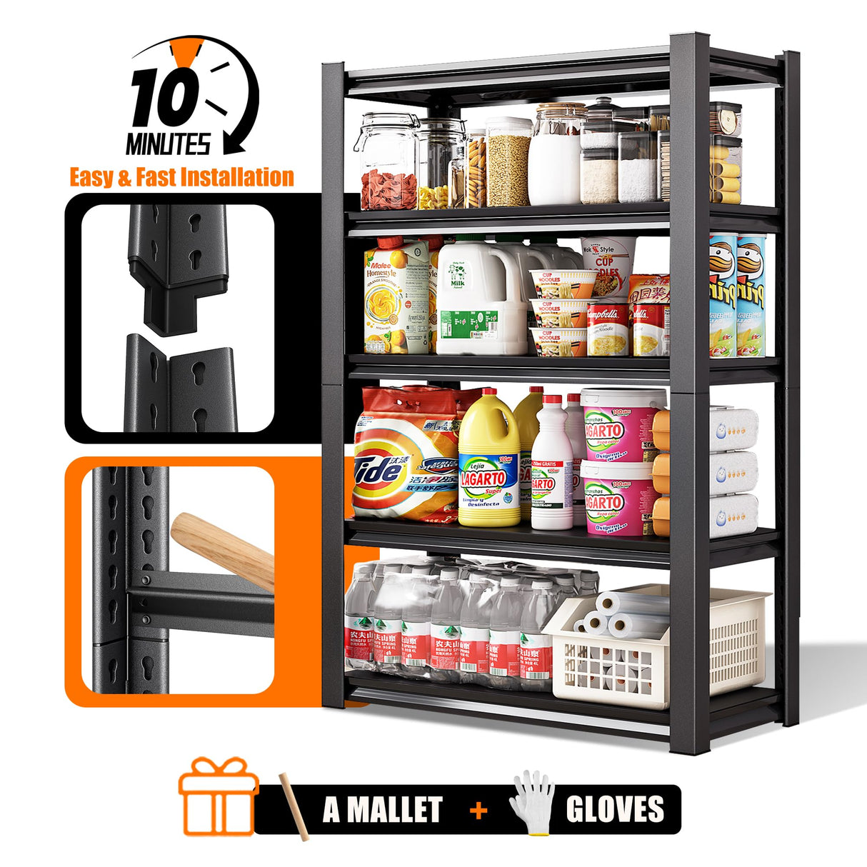 Rufokisa 40in Wide Garage Shelving Heavy Duty，2500lbs Large Loads Adjustable Garage Storage Shelves,All Metal Storage Racks and Utility Rack Shelves, 40”W x 18”D x 72”H (Black) Rufokisa