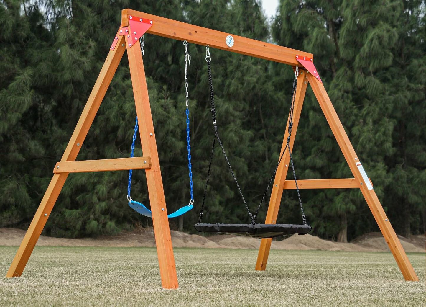 Dolphin Playground DIY Swing Sets for Backyard, Wooden Playground Sets for Backyards with Saucer Swing and Belt Swing, Kids Outdoor Play Equipment, Outdoor Playset for Any Swing Replacements