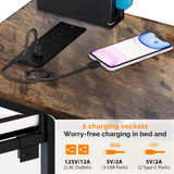 VINGLI Twin Metal Loft Bed Frame with 15 Inches Safety Guardrail, Non-Slip Ladder, 2 Charging Stations, L-Shaped Desk, Storage Shelve, 4 Drawers, LED Lights, for Kids, No Box Spring Needed, Black VINGLI