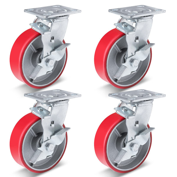 Nefish 6 Inch Industrial Casters Set of 4 Heavy Duty No Noise Polyuret ...