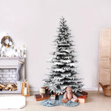Fraser Hill Farm 7.5-Ft. Mountain Pine Flocked Artificial Christmas Tree with Stand, Unlit Foldable Fake Tree with Realistic Snowy Foliage for Home Decoration Fraser Hill Farm