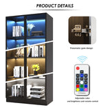 Wildhome Display Storage Cabinet with Glass Door, LED Lights,Showcase for Collections, Perfume, Vinyl Albums, Bookcase for Home Office, Living Room, Clinic, Pantry (Black- 4 Layers) Wildhome
