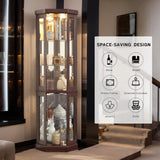 Eyisean 70" Lighted Glass Corner Curio Cabinet, Display Cabinet with Elegant Tempered Glass Door, China Cabinet with Light Bulb, Mirrored Back Panel, Rack for Living Room Storage(Dark Cherry) Eyisean
