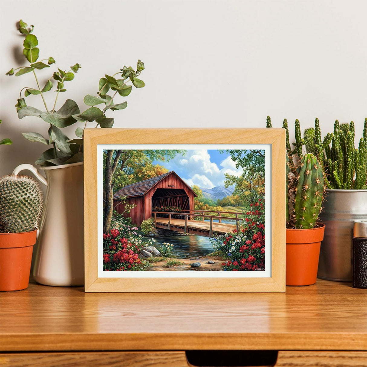 YEEIFFD 5D Landscape Historic Campbells Covered Bridge Diamond Art Full Drill Diamond Painting Kits for Adults Beginners DIY Art Crafts for Relaxation and Home Wall Decor 12x16 inch YEEIFFD