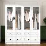 TemkTuek Modern White Armoire Wardrobe Closet with Doors, Large Capacity with 4 Drawers, Hanging Rods and Shelves for Bedroom Storage 63.0" W x 20.47" D x 70.87" H (72-27) TemkTuek